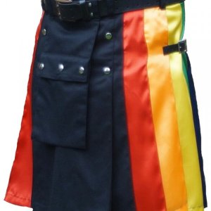 Scottish Fashion Utility Hybrid Kilts Gay For Men Black Color With Six Pleats