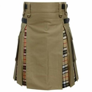 Scottish Fashion Utility Hybrid Kilts Khaki Acrylic Wool Tartan