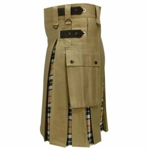 Scottish Fashion Utility Hybrid Kilts Khaki Acrylic Wool Tartan