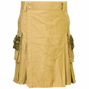 Scottish Fashion Utility Hybrid Kilts Khaki Tartan For Men