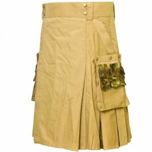 Scottish Fashion Utility Hybrid Kilts Khaki Tartan For Men