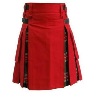 Scottish Fashion Utility Hybrid Kilts Red Color Acrylic Wool Tartan1