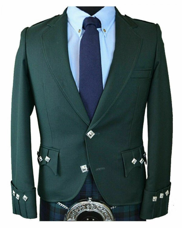 Scottish Green Argyle Kilt Jacket 100% Wool – Custom Made Highland Men’s Jacket