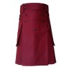 Scottish Handmade Maroon Utility Kilt For Men Heavy Duty Cotton Kilts For Sale