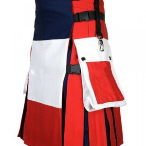 Scottish Men 100% Cotton Utility Kilt French Flag Kilt