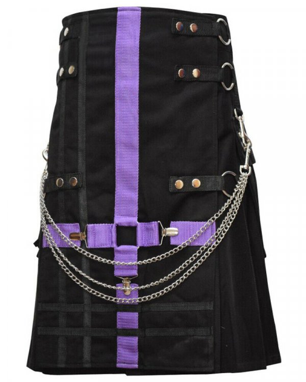 Scottish Modern Black & Purple Kilt Fashion Kilts For Men