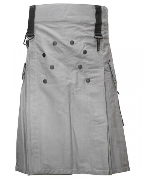 Scottish Modern Custom Grey Kilt Fashion Utility Kilts For Men