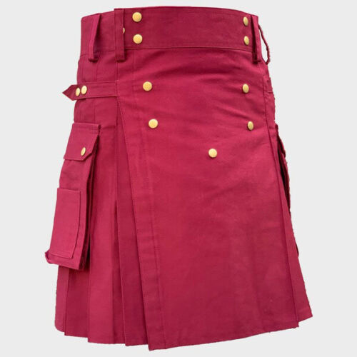 Scottish Red Modern Utility Kilt For Men