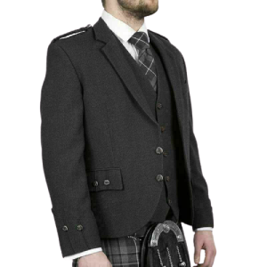 Scottish Tweed Crail Argyle Kilt Jacket With Vest – Gray 100% Tweed Wool