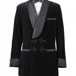 Smoking Jacket Black Velvet Black Silk