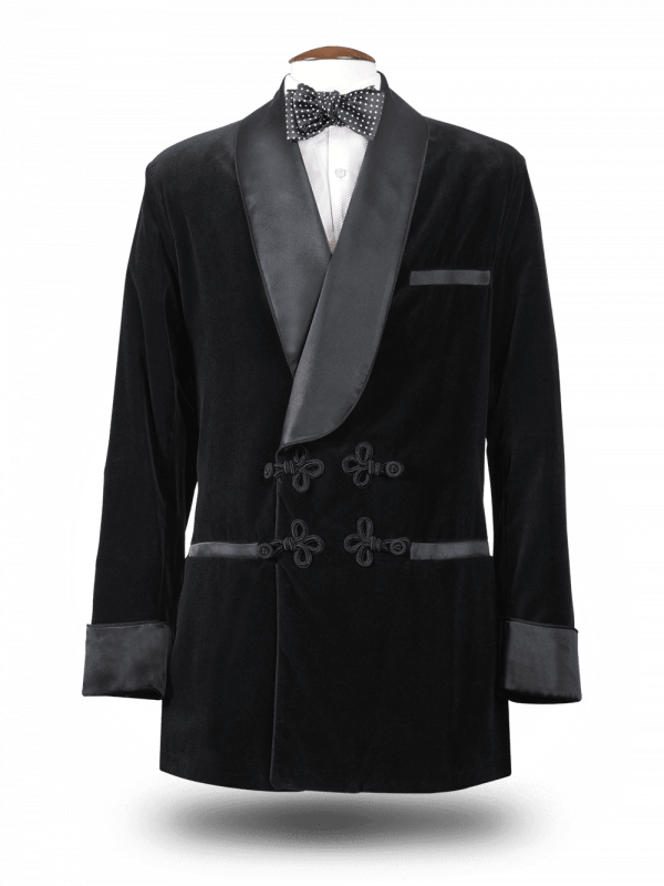 Smoking Jacket Black Velvet Black Silk