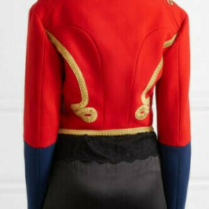 Women’s Red Embellished Wool-felt Military Officer Jacket