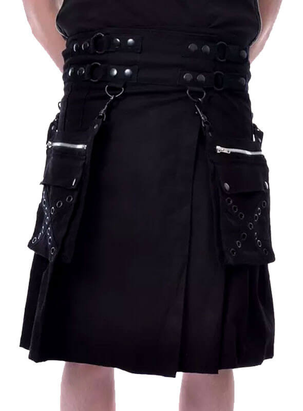 CARGO POCKETS BLACK FASHION UTILITY KILT