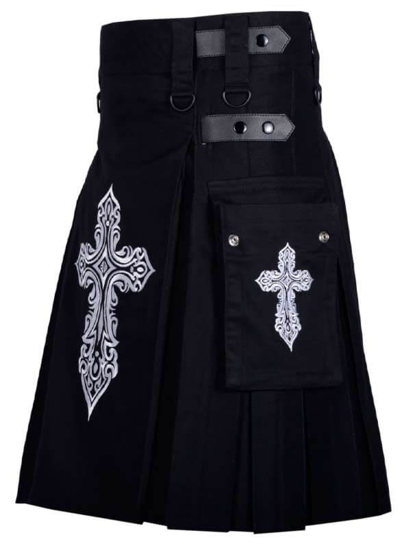 CELTIC SWORD EMBROIDERY PATTERN BLACK UTILITY KILT