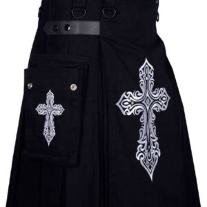 CELTIC SWORD EMBROIDERY PATTERN BLACK UTILITY KILT