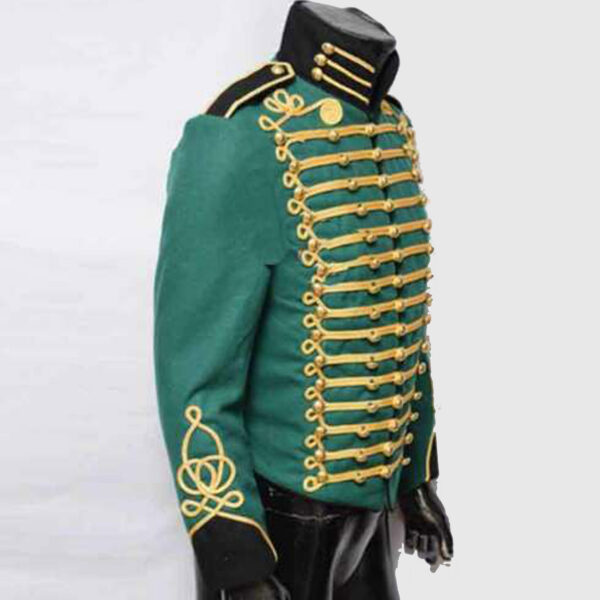 Men Green British Military Hussar Jacket Gold Braiding1