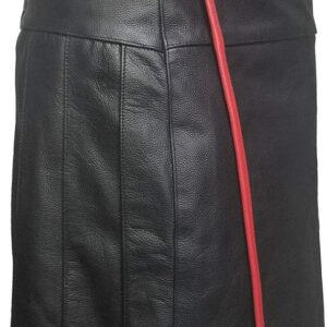 Mens Black Leather Pleated LARP Utility Kilt Flat Front Pocket