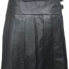 Mens Black Leather Pleated LARP Utility Kilt Flat Front Pocket Wrap Style2