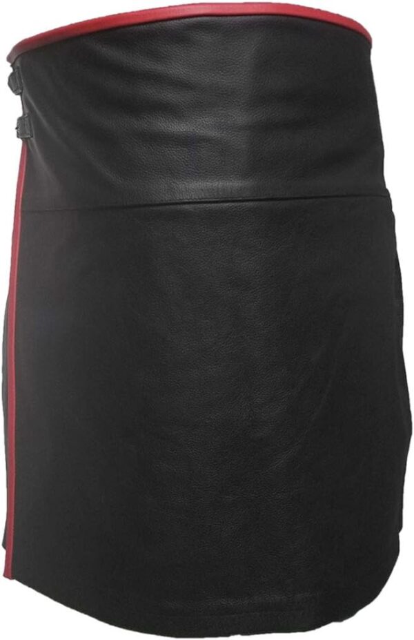 Mens Black Leather Pleated LARP Utility Kilt Flat Front Pocket Wrap Style3