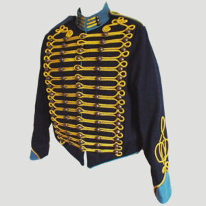 New Steampunk Military Jacket in Men Navy Blue Trim And Gold Braid