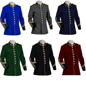 Traditional Army 1879 British Anglo Zulu War Jacket Vintage Officer Tunic Circa Jacket Men & Women Wedding Jacket. 1879 British Anglo Zulu War Officers Tunic Circa is the reproduction of Classic British Army Tunic. It is made using red Melton wool and rifle green collars. The cuffs have gold braid Swiss knot piping along with rifle green piping. It has Gold braid shoulder boards. The collars have gold braided collar edging along with sphinx badges. It is designed and reproduced to depict the culture and feel of Classic British Army Tunic. The Jacket is fully lined and comfortable for wearing for costume plays. Product Features 1. Made up of Red Melton wool and rifle green collars. 2. Gold braid Swiss knots on cuffs along with rifle green facing. 3. Gold braid shoulder boards along with sphinx badges. COMPLETE CUSTOMISATION: We also offer a Custom Made Jacket as per as your measurements. We need your following measurements in inches: