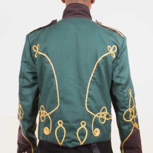 Green Steampunk Military Jacket with gold Braiding Back and front