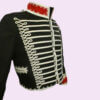 Men Black Hussar Military Drummer Silver Braid Jacket1