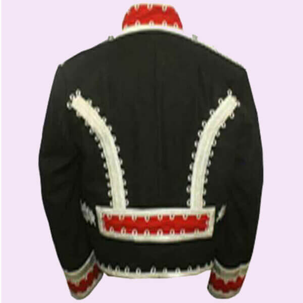 Men Black Hussar Military Drummer Silver Braid Jacket