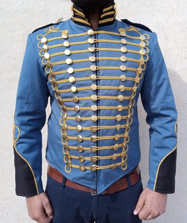 Sky Blue hussar jacket parade jacket mens military jacket army drummer musician jacket