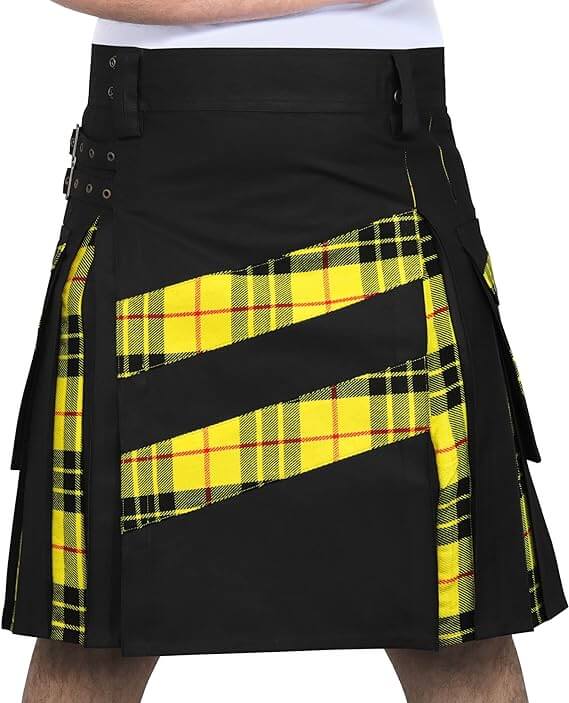 Men’s Modern Hybrid Cotton & Tartan Cross Strip Designer Kilts for Wedding