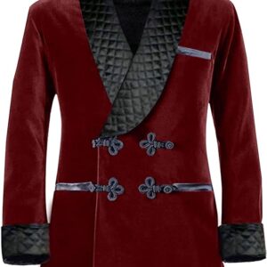 Men's Short Velvet Smoking Jacket Double Breasted Smoking Robe Wedding Party Blazer Coat