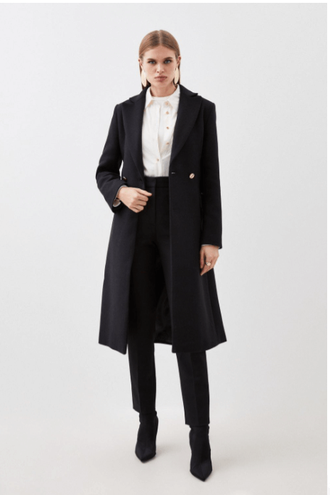 Italian Manteco Wool Blend Tailored Belted Midi Coat