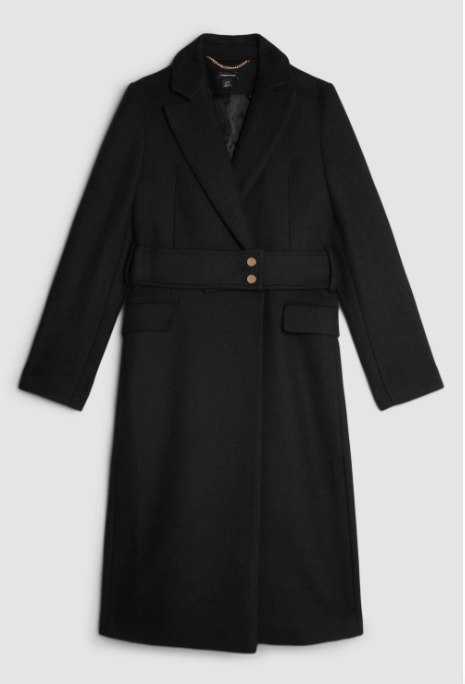 Italian Manteco Wool Blend Tailored Belted Midi Coat