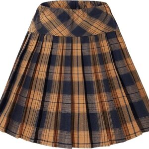 Women's Elastic Waist Plaid Pleated Skirt Tartan Skater School Uniform Mini Skirts